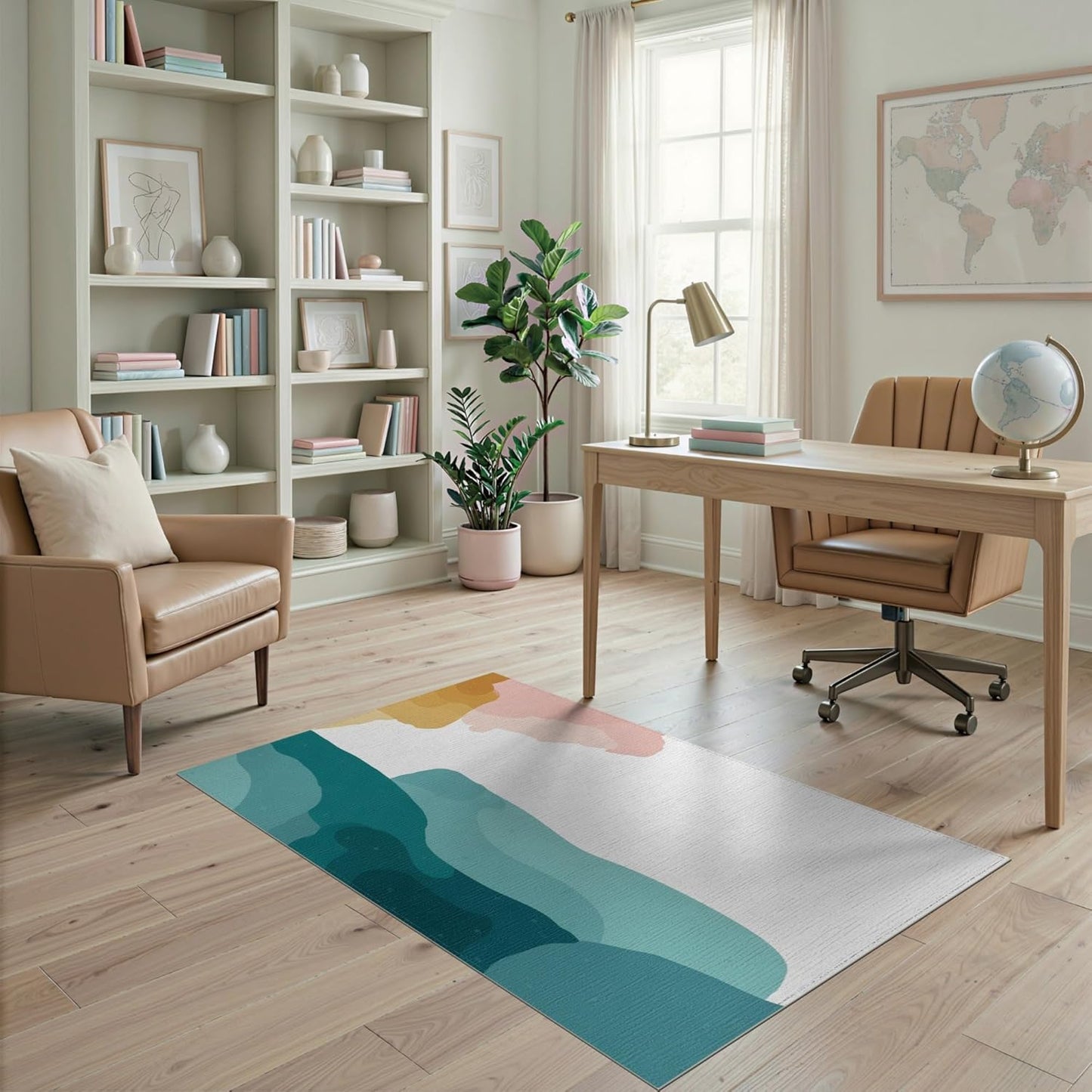 4'x6' Washable Modern Abstract Accent Rug, Peach Non-Shedding Small Carpet for Playroom, Bedroom, Reading Nook, Pet Friendly & Kids Safe Play Mat | Ref:2136167