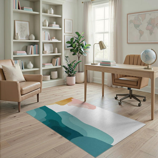 4'x6' Washable Modern Abstract Accent Rug, Peach Non-Shedding Small Carpet for Playroom, Bedroom, Reading Nook, Pet Friendly & Kids Safe Play Mat | Ref:2136167