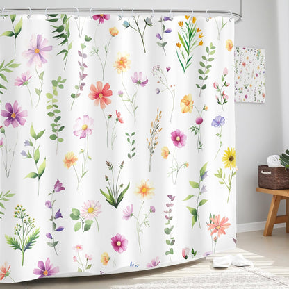 Glawry Pink Floral Shower Curtain 72Wx72L Inches Cute Wildflower Flower Summer Shower Curtains for Bathroom, Watercolor Botanical Nature Girl Shower Curtain Set Waterproof Fabric 12 Hooks