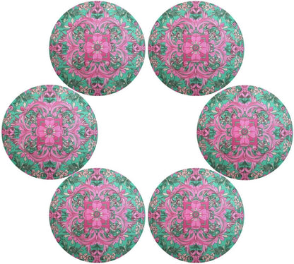 Retro Flower Pattern Peach and Green placemates Round Reusable Chalkboard placemats placemats Washable Burlap Plates placemats Heat Resistant Waterproof Christmas Table placemats Set of