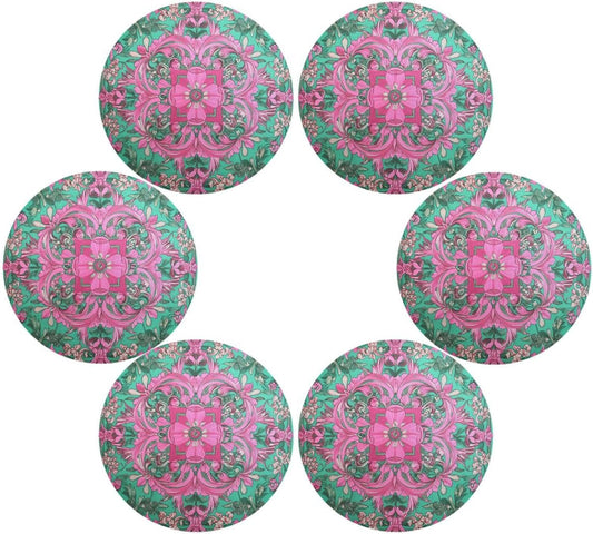 Retro Flower Pattern Peach and Green placemates Round Reusable Chalkboard placemats placemats Washable Burlap Plates placemats Heat Resistant Waterproof Christmas Table placemats Set of
