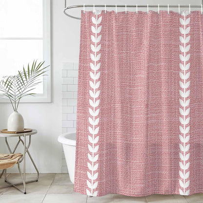 Romantic Pink Linen Texture Waterproof Shower Curtain with Rustproof Grommets Bathroom Curtain 72x84in, White Braided Leaves Shower Curtains Hotel Luxury Quality
