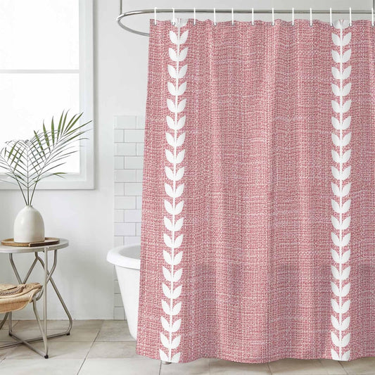 Romantic Pink Linen Texture Waterproof Shower Curtain with Rustproof Grommets Bathroom Curtain 72x84in, White Braided Leaves Shower Curtains Hotel Luxury Quality