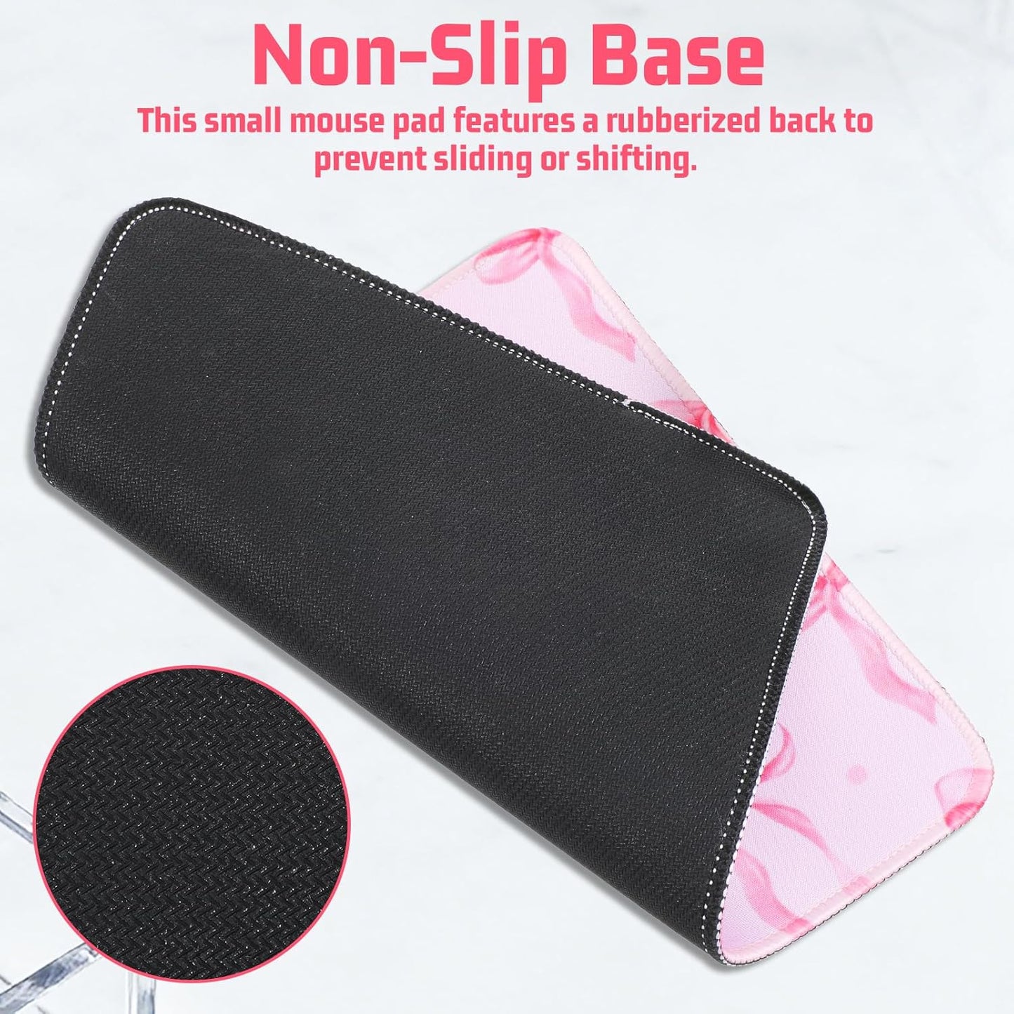 Thinp Bow Mouse Pad, 10 x 8 Inch Square Computer Mouse Pad Small Mouses Pads with Non-Slip Rubber Base Cute Kawaii Mouses Pads Washable Mouse-Mat for Laptop Home Office Gaming Working (Pink)