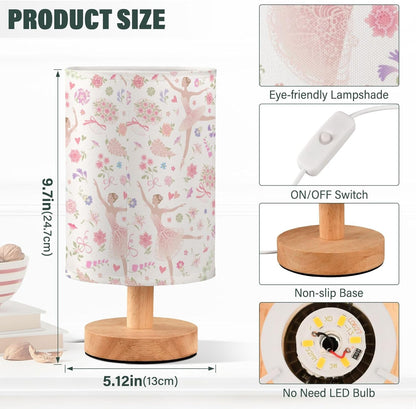 Floral Dancing Ballerina Ballet Dancer Pink Pastel Color Flower Table Lamp with Wood Base Fabric Lamp Shade Bedside Nightstand Desk Lamp for Living Room Bedroom Kids Room Office