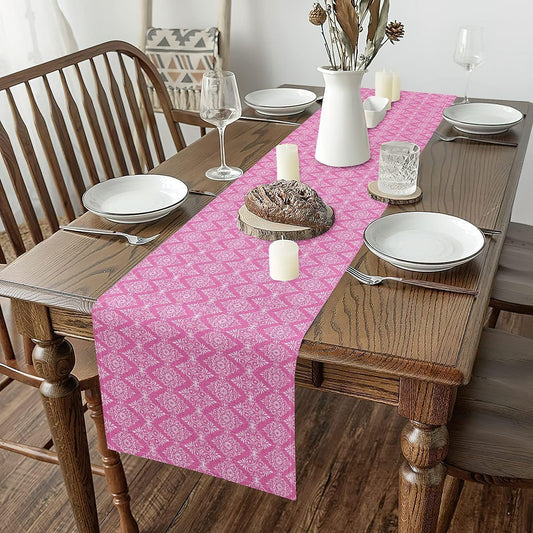 Damask Tabletop Decor for Kitchen Or Dining,Antique Victorian Baroque Boho Table Runners for Boys Teens Adult,Abstract Geometric Table Mat 13 X 60 Inches,Pink White