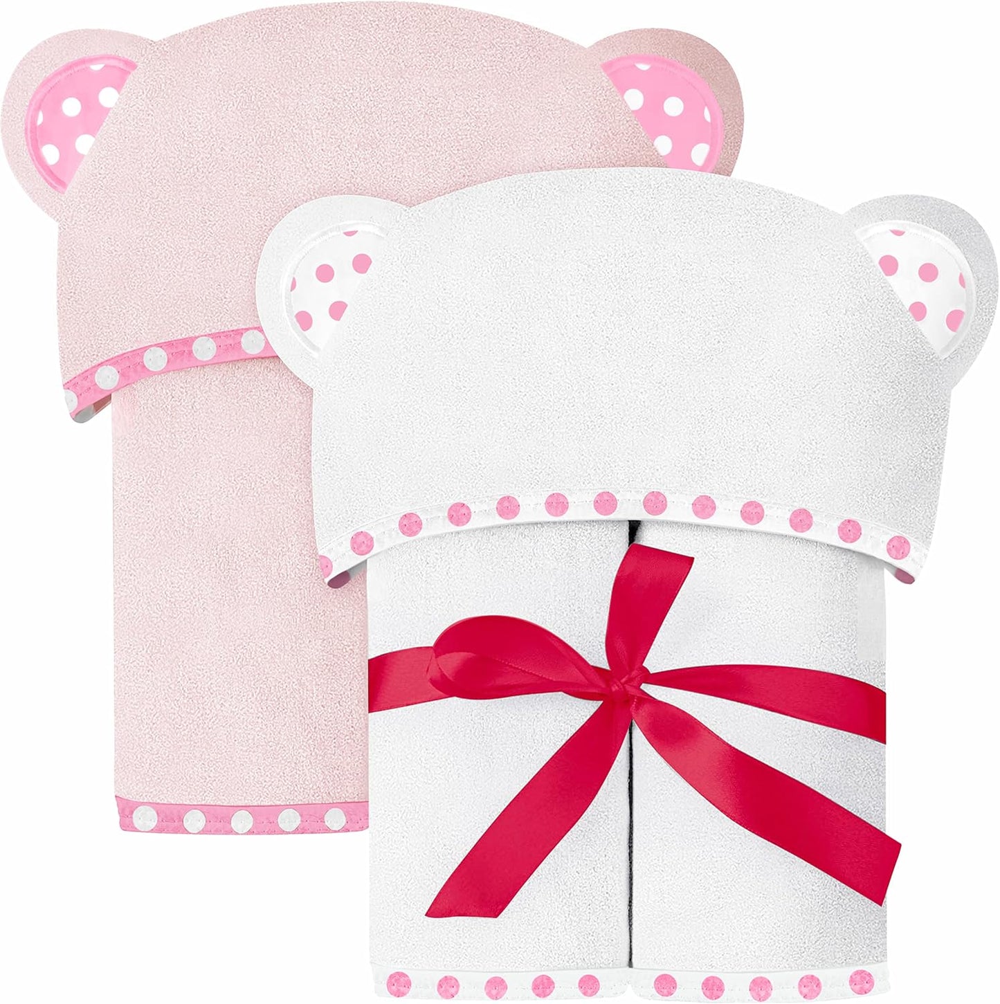 Set of 2 Hooded Baby Towels – White and Pink – Luxurious, Large and Super Absorbent – 30 x 30 Inch – Soft and Suitable for Infants, Toddlers and Kids – 400 GSM