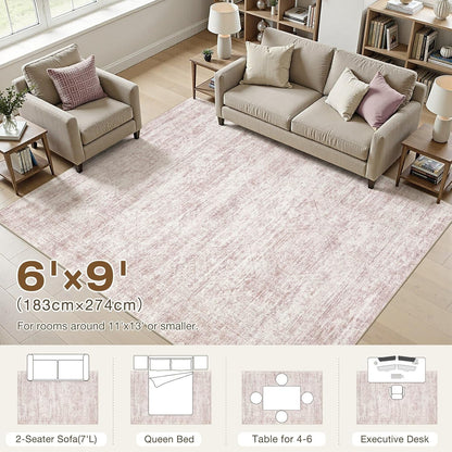 cotiled Washable Area Rugs for Living Room 6x9: Non Slip Low Pile Neutral Abstract Carpet Kid & Pet Friendly Stain Resistant Rugs for Bedroom Home Office Decor (6x9 Pink)