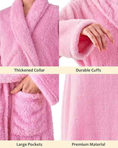 Robes for Women – Premium Plush Fleece Long Bathrobe for Women with Shawl Collar, Soft Warm Womens Robe