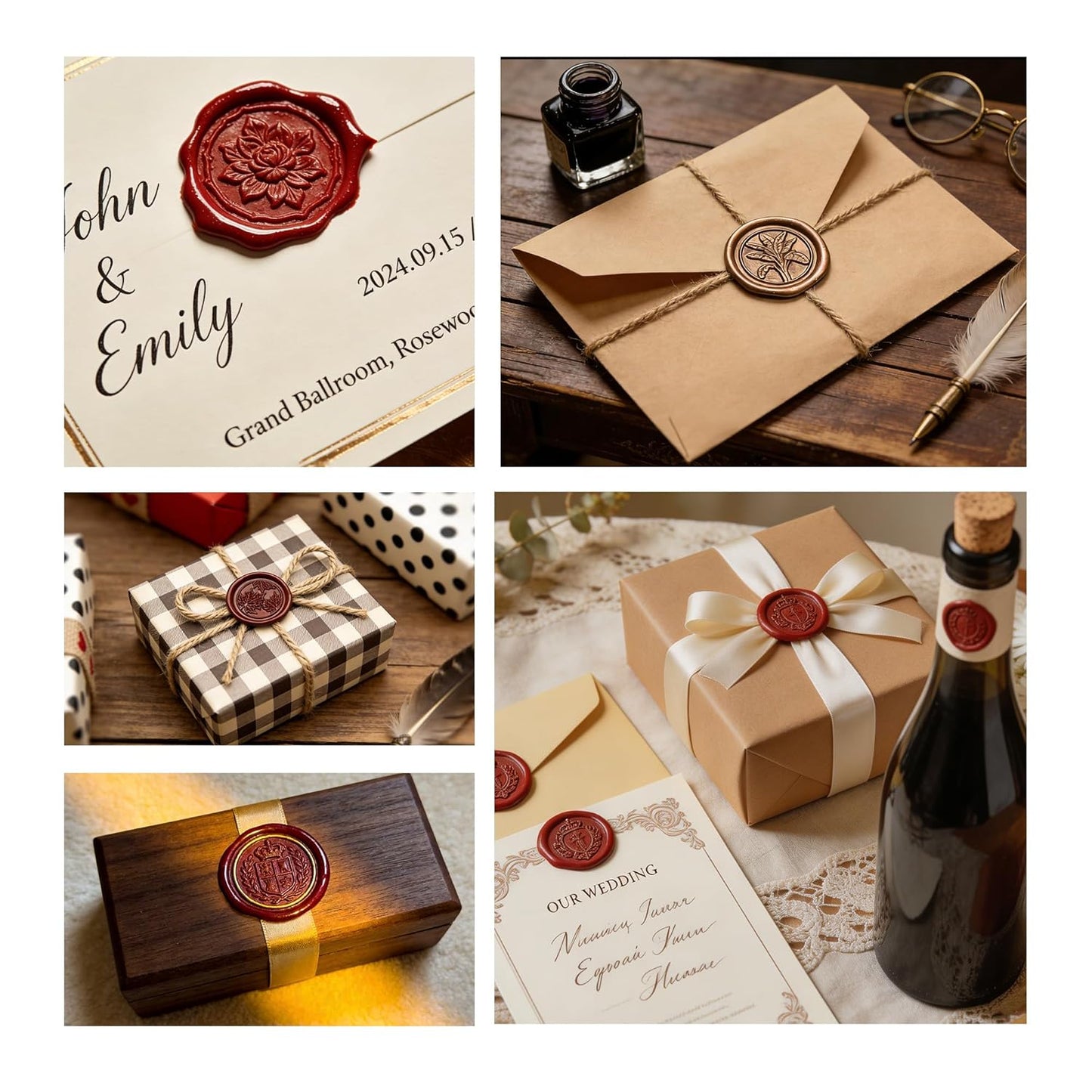 Wax Seal Stamp, Wax Seal Kit with Solid Brass Rose Pattern Seal Stamp Head 0.98 Inch Round & Pink Bubble Handle, Sealing Wax Stamp for Wedding Invitations Envelopes Gift Wrapping DIY Crafts