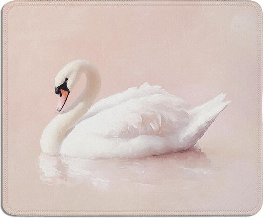 Vintage White Swan Mouse Pad for Desk, Swans Gifts for Women, Girly Pastel Pink Mouse Pads Mousepad for Computers Laptop Desk Home Office Dorm, 9.5x7.9 Inch,L058