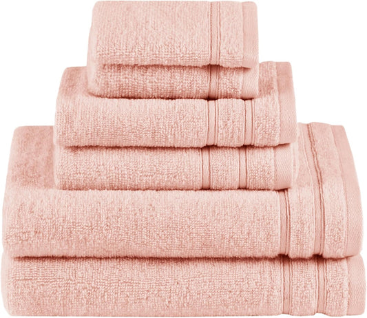 Comfort Spaces Luxury Bath Towel Set - 6 Piece - 2 Bath, 2 Hand, 2 Washcloth - Pink - Cotton - Quick Dry - Soft - Lightweight - Blush