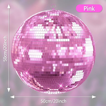 Disco Ball, 12" Large Disco Ball with Hanging Ring, Silver Mirror Balls for Party Decor, Essential for DJ Wedding Club Ceiling Pink 12Inch