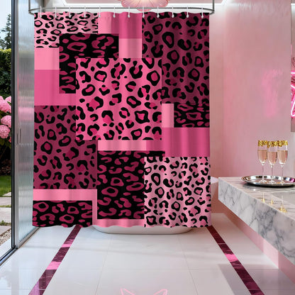 Dark Pink Leopard Shower Curtain Hot Pink and Black Cheetah Print Shower Curtains for Girls Bathroom Decor, Waterproof Fabric 70 x 72 inch with Hooks