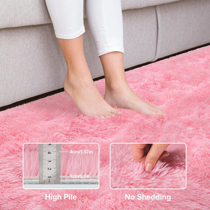 Pink Rugs for Bedroom Girls：ZJYeRug 4x6 Soft Shaggy Fluffy Area Rug Washable Non-Slip Fuzzy Plush Thick Small Rugs for Living Room，No Shedding Cute Indoor Carpet for Kid Nursey Dorm Home Decor