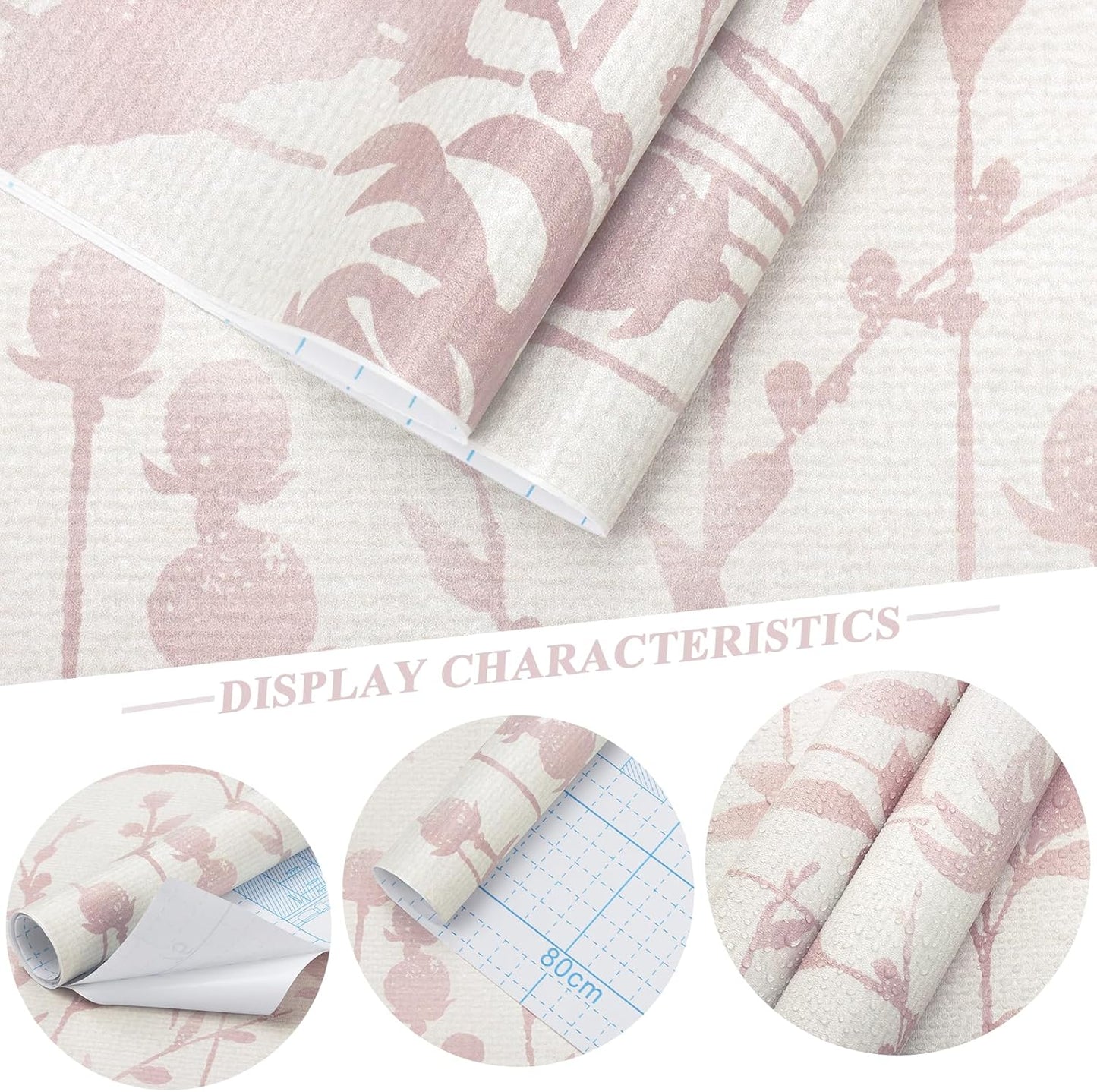 HeloHo Peel and Stick Wallpaper Pink Floral Leaf Wallpaper 16.1" X 118" Self Adhesive Removable Wallpaper Waterproof Contact Paper for Living Room Bedroom Bathroom Decor Vinyl Rolls