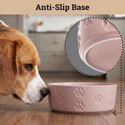 Ceramic Dog Bowl Set of 2 with Anti-Skid Base - 6.5" Wide x 2.5" Tall Ceramic Dog Bowls Medium Sized Dogs - 3.8 Cup Capacity Food and Water Bowls for Dogs - Rubber Bottom Pet Bowl Set of 2 Medium Size