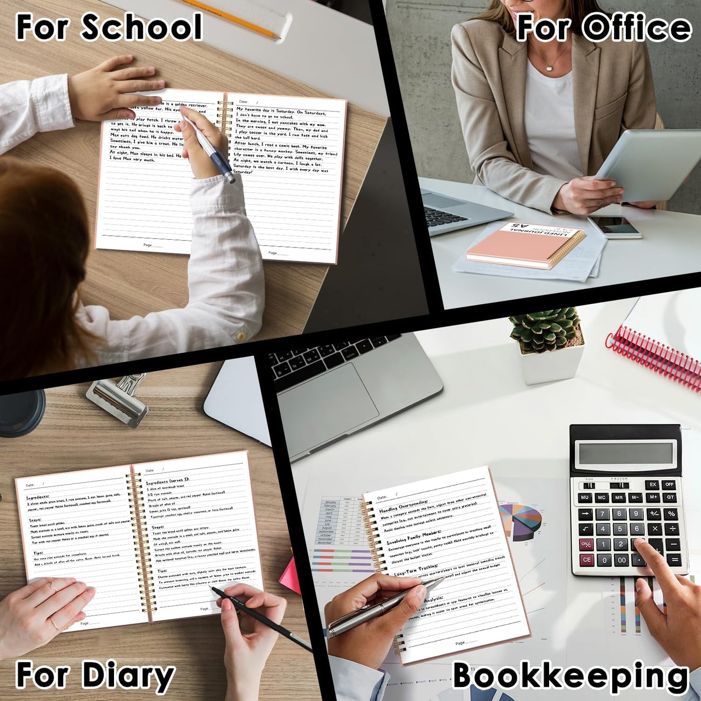 Spiral Notebook, Hardcover Notebook for School & Work, Lined Journal Notebook for Men & Women,120 Pages A5(6 “x8”) (Pink)