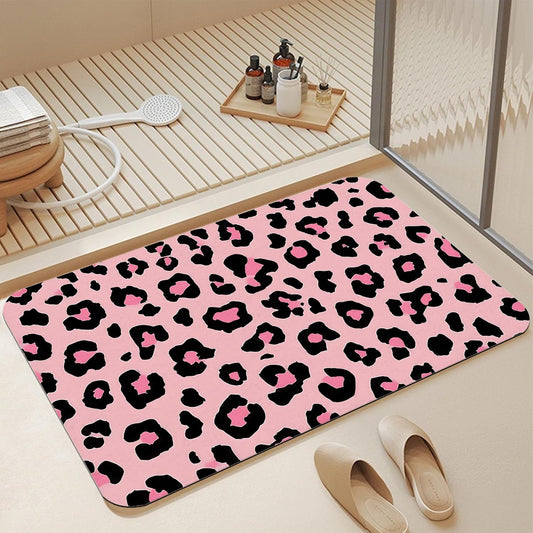 Bath Mats for Bathroom,Pink Leopard Print Bathroom Rugs,Modern Stylish Diatomaceous Bath Rug Quick Dry, Non Slip Super Absorbent Low Profile Doormat for Home Kitchen Patio 17 X 29.5 Inch