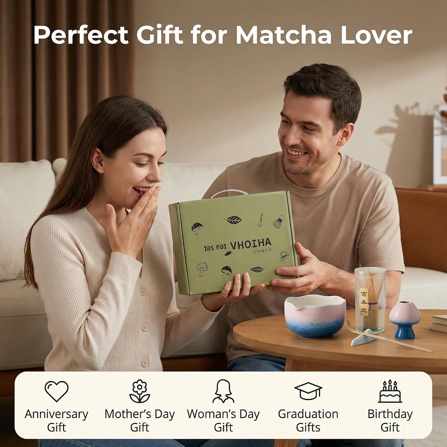 Matcha Whisk Set ,7 Pcs Matcha Set, Matcha Kit for Ceremony, Tradition Tea Set for Making Breakfast/Latte, with 20 OZ Bowl(Chawan)/Whisk and Holder, Valentine's Day Gift for Family/Friend Tea Lovers