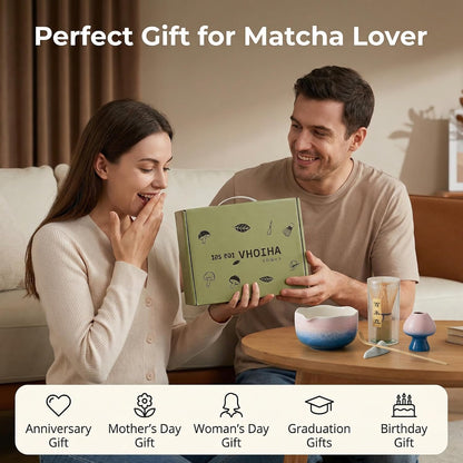 Matcha Whisk Set ,7 Pcs Matcha Set, Matcha Kit for Ceremony, Tradition Tea Set for Making Breakfast/Latte, with 20 OZ Bowl(Chawan)/Whisk and Holder, Valentine's Day Gift for Family/Friend Tea Lovers