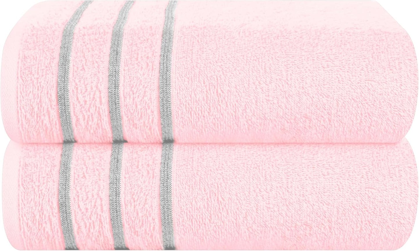MyOwn Cotton 2 Pack Oversized Bath Towel Set 28x55 inches, Large Bath Towels, Ultra Absorbant Compact Quickdry & Lightweight Towel, Ideal for Gym Travel Camp Pool - Pink