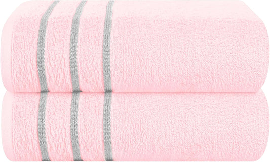 MyOwn Cotton 2 Pack Oversized Bath Towel Set 28x55 inches, Large Bath Towels, Ultra Absorbant Compact Quickdry & Lightweight Towel, Ideal for Gym Travel Camp Pool - Pink