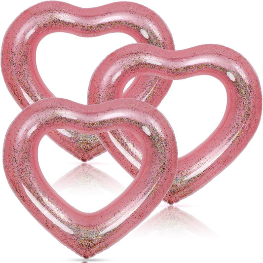 3 Pieces Inflatable Heart Pool Float, Glitter Inflatable Swim Rings Bachelorette Party Pool Float Tube, Heart Shaped Summer Swimming Ring, Water Beach Party for Adults ﻿ ﻿