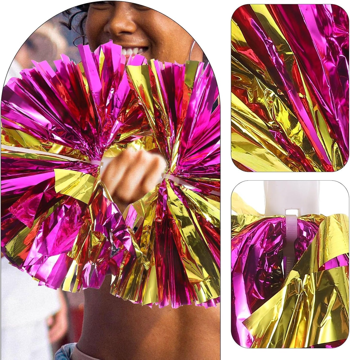 NOLITOY 2pcs Cheer Pom Poms for Sports Reusable Handheld Cheerleading Props Lightweight 100g Metallic Pink Gold Suitable for Dance and Cheering Squad