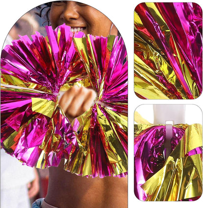 NOLITOY 2pcs Cheer Pom Poms for Sports Reusable Handheld Cheerleading Props Lightweight 100g Metallic Pink Gold Suitable for Dance and Cheering Squad