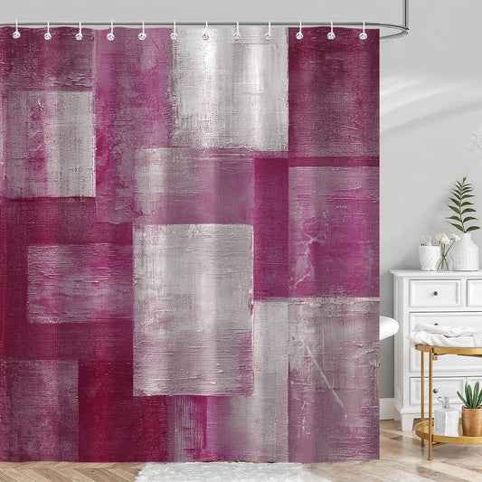 Moonslim Abstract Red Pink White Shower Curtain for Bathroom, Modern Minimalist Art Bath Curtain Decor Waterproof Fabric with Hooks 72x72 Inches