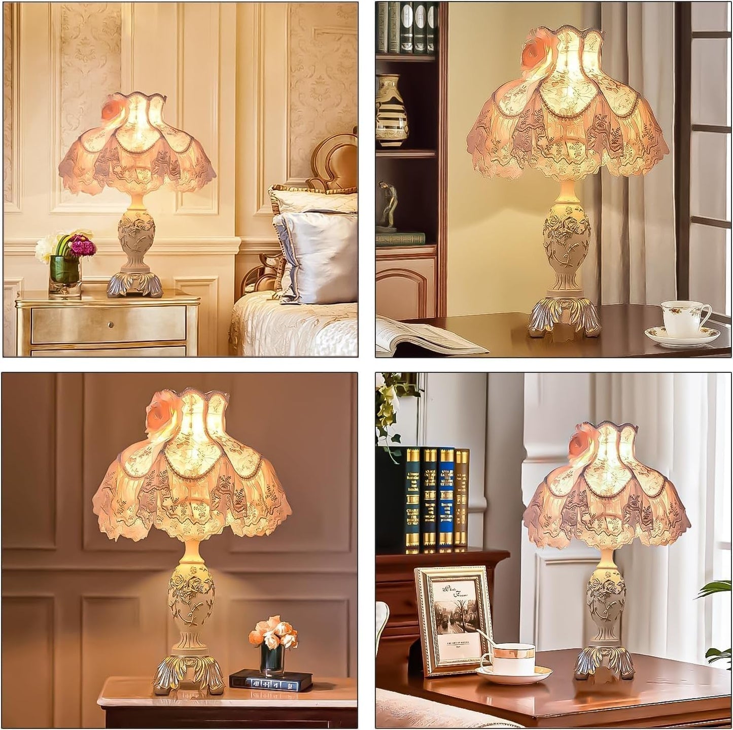 Pink European Style Desk Lamp Fabric Shade,Victorian Table with E27 Bulb Button Switch Vintage Lamps Office Study