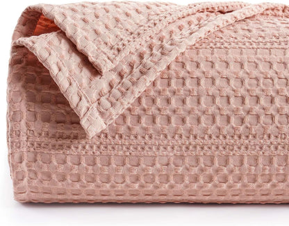 PHF Lightweight Waffle Weave Blanket Queen Size 90"x 90", Soft Woven Summer Blanket for Hot Sleepers - Aesthetic Home Decor for Couch Bed Sofa, Pet Friendly, Rose Pink