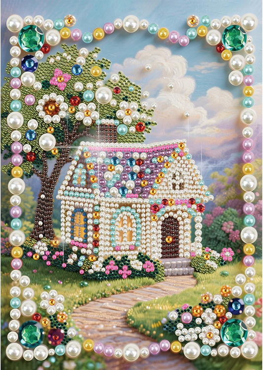 FRANDEK Diamond Pearl Painting Kit Adults, DIY Pink Cottage Special Shaped Gem Art 30×40cm Canvas Texture Painting Set, Resin Dot Craft with Tools, Home Wall Decor Gift for Holiday