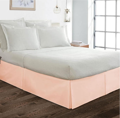 Queen Size Bed Skirt Peach Box Pleated Bedskirt with 14"" Drop Length- Pure Cotton 600 Thread Count Premium Finish with Split Corner, Light Weight, (60 X 80) Queen