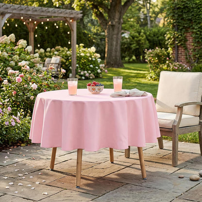 sancua 60 Inch Round Tablecloth (Fits 20-48 Inch Tables), Water Resistant Spill Proof Washable Polyester Table Cloth Decorative Fabric Table Cover for Dining, Buffet Parties and Camping, Pink