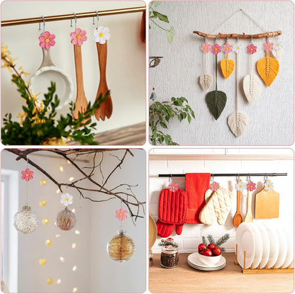 Flower Shower Curtain Hooks, 12 Pack Rustproof Stainless Steel Decorative, Bohemian Floral Bathroom Accessories for Curtain Rod and Shower Rod（Peach Blush）