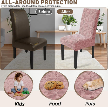 YEMYHOM Dining Chair Covers Set of 2, Stretch Dining Room Parsons Chair Slipcover, Removable Washable Furniture Protector for Home, Kitchen, Banquet (Pink)