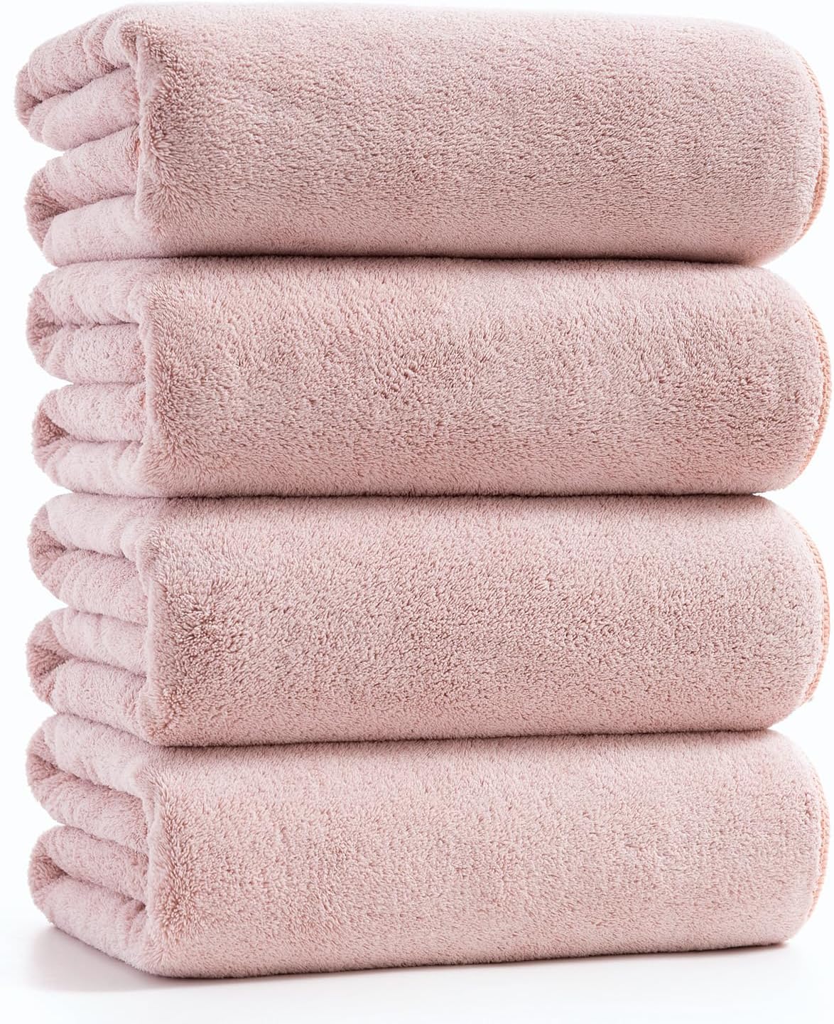 sakano 4-Piece Bath Towel Set,Quick-Dry Absorbent Lint Free & Launder Soft Coral Velvet Microfiber Towels for Bathing, Fitness, Spa, and Guest Use -Pink, 28 x 55 inches