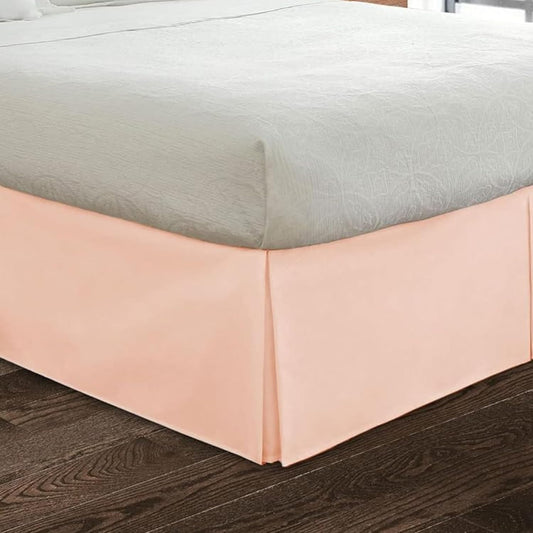 Queen Size Bed Skirt Peach Box Pleated Bedskirt with 14"" Drop Length- Pure Cotton 600 Thread Count Premium Finish with Split Corner, Light Weight, (60 X 80) Queen