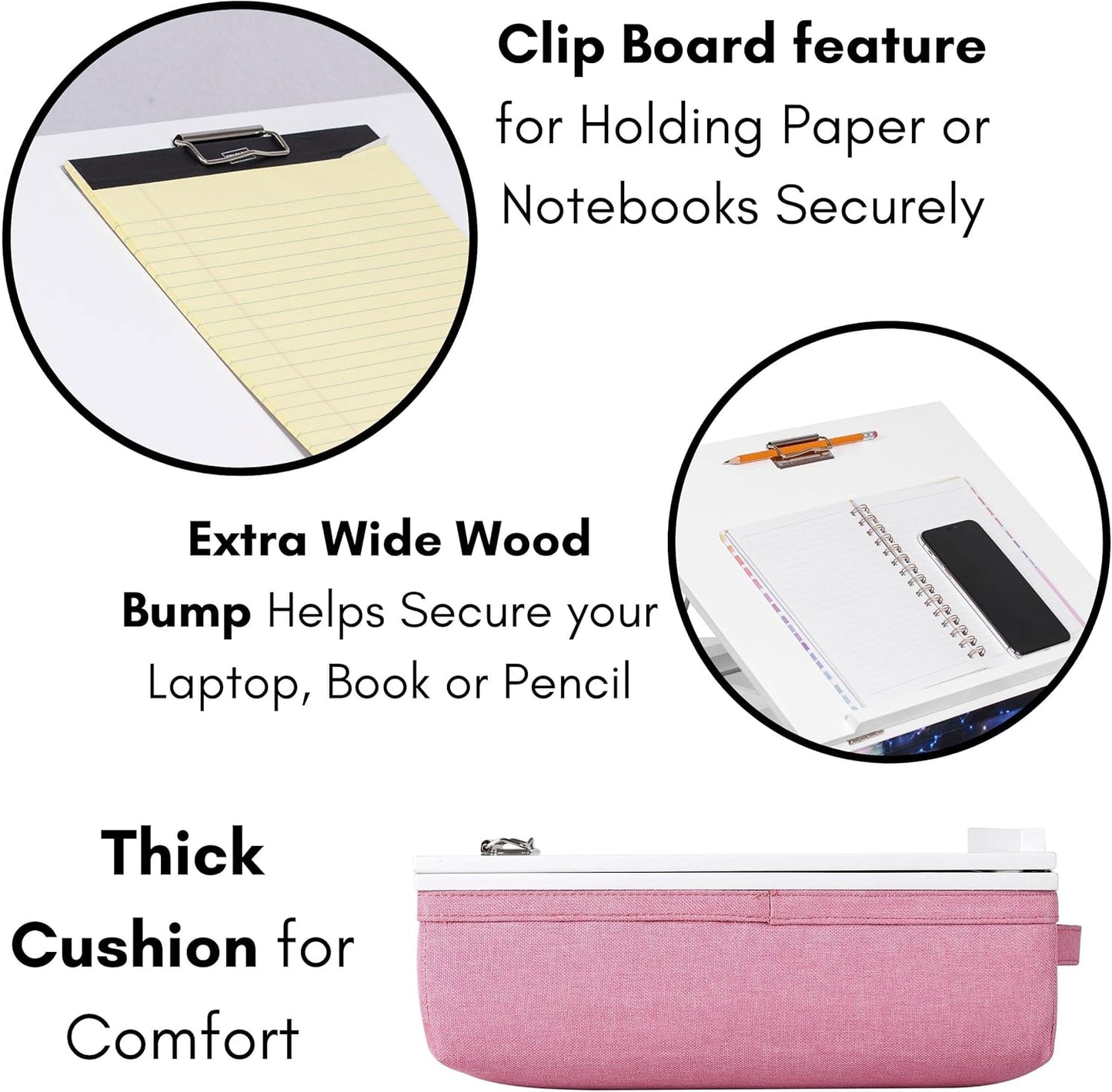 BIRDROCK HOME Lap Desk with Storage and Cushion | Deep Compartment and Adjustable Top with Clip | Fits Laptop Up to 15" | Pink | Computer Accessories | Laptop and Writing Desk