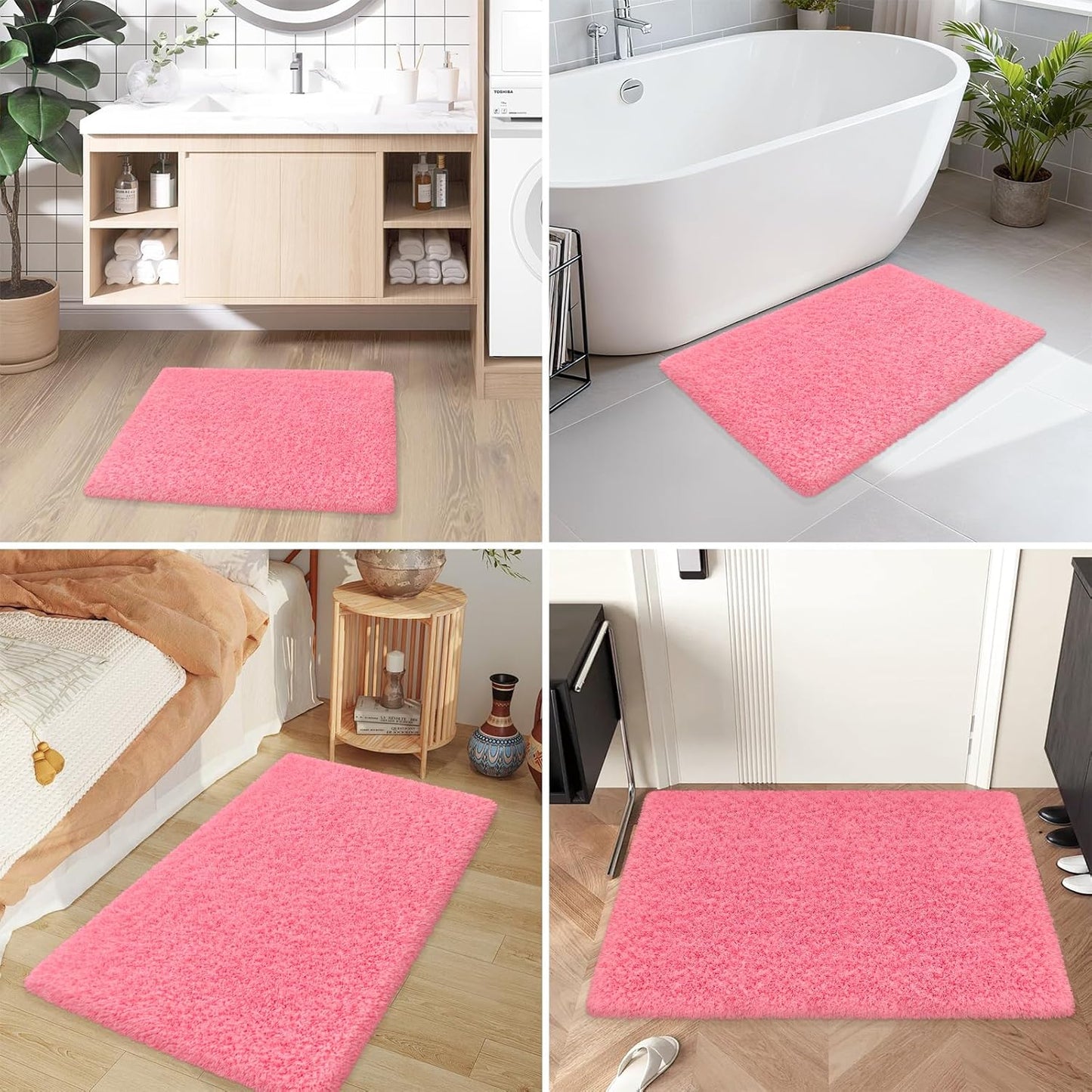 Bathroom Rugs 24"x17", Pink Extra Soft Absorbent Bath Mat, Rubber Backing Quick Dry, Machine Washable Microfiber Bath Rugs for Bathroom Floor, Shower, Bedroom, Tu