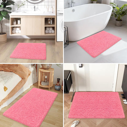 Bathroom Rugs 24"x17", Pink Extra Soft Absorbent Bath Mat, Rubber Backing Quick Dry, Machine Washable Microfiber Bath Rugs for Bathroom Floor, Shower, Bedroom, Tu