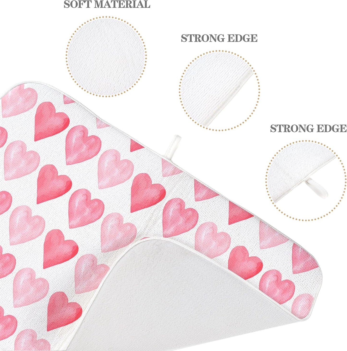 Valentine's Dish Drying Mat 18x24 Inches For Kitchen Counter Absorbent Pink Love Heart Kitchen Mother's Day Anniversary Wedding Drying Mat Pad For Home Kitchen,Dining Room,Office Decoration
