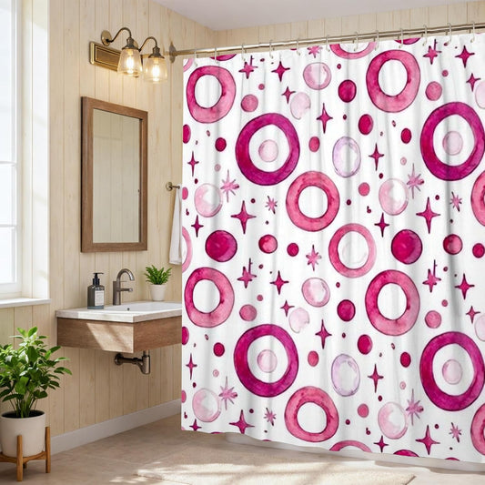 Circle Shower Curtain, Modern Abstract Star Dot Summer Peach Waterproof Fabric Decorative Bathroom Curtain for Bathroom Bathtub Apartment Decor 62x72 Inch