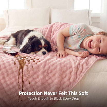 Bedsure Bubble Waterproof Blanket for Couch - Soft Fleece Reversible Dog Blankets for Large Dogs, Waterproof Couch Sofa Cover Bed Protector, Pink/Beige, Twin 60x80 inches