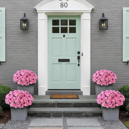 Juxdp 8 Bundles Artificial Camellia for Front Door Outside - Faux UV Resistant Real Looking Camellia Flowers Fake Silk Bouquets Plants for Garden Window Farmhouse Home Spring Summer Decor (Pink)