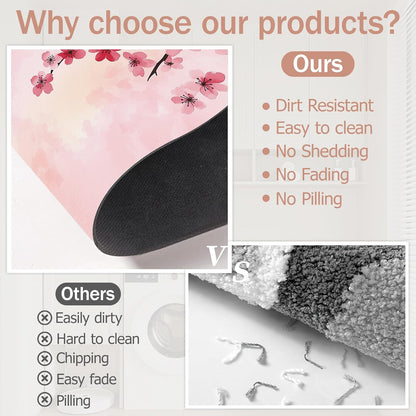 Pink Flower Bath Mat,Cherry Blossom Diatomaceous Earth Bath Mat,Rubber Backing Quick Dry Absorbent Washable Bathroom Rugs for Tub Non Slip 17"x29.5"