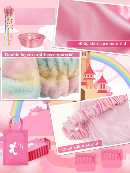Suhine 10 Set Spa Party Supplies for Girls, Kids Satin Robes Nail Salon Kit Spa Kit Accessories for Birthday Party Favors