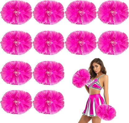 12 Pcs Metallic Cheerleading Pom Poms, 12Inch Cheerleader Pompoms with Baton Handle, Cheerleading Flower Ball for School Team Sports Games Dance Cheering Cheer Pom Poms for Kids Adults